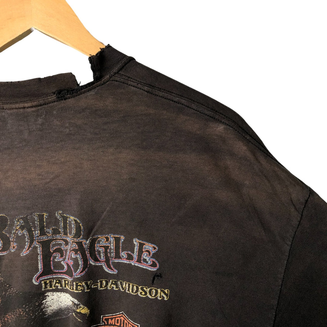 2000'S Harley-Davidson Motorcycle Eagle Pattern Fire Pattern Long Sleeve T-Shirt Made in USA cotton Charcoal Vintage Second Hand