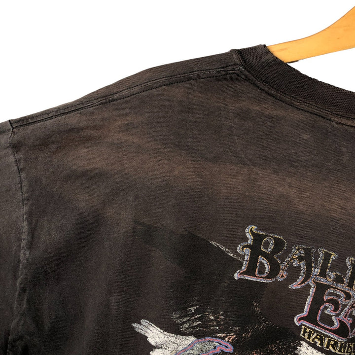 2000'S Harley-Davidson Motorcycle Eagle Pattern Fire Pattern Long Sleeve T-Shirt Made in USA cotton Charcoal Vintage Second Hand