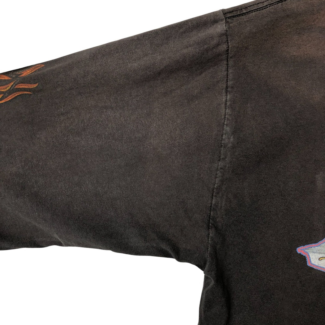 2000'S Harley-Davidson Motorcycle Eagle Pattern Fire Pattern Long Sleeve T-Shirt Made in USA cotton Charcoal Vintage Second Hand
