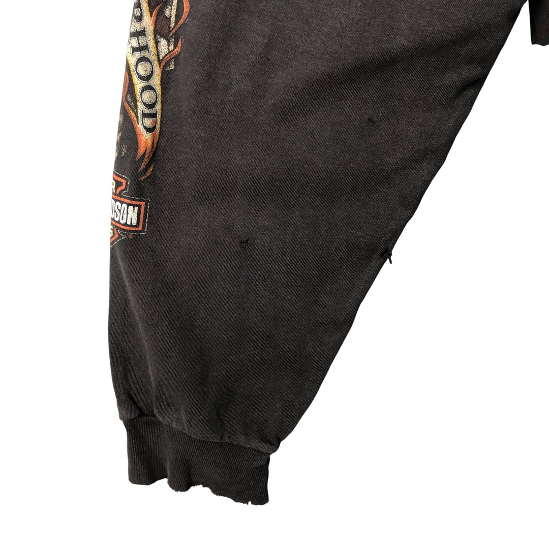 2000'S Harley-Davidson Motorcycle Eagle Pattern Fire Pattern Long Sleeve T-Shirt Made in USA cotton Charcoal Vintage Second Hand