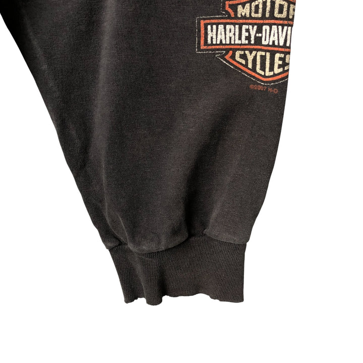 2000'S Harley-Davidson Motorcycle Eagle Pattern Fire Pattern Long Sleeve T-Shirt Made in USA cotton Charcoal Vintage Second Hand