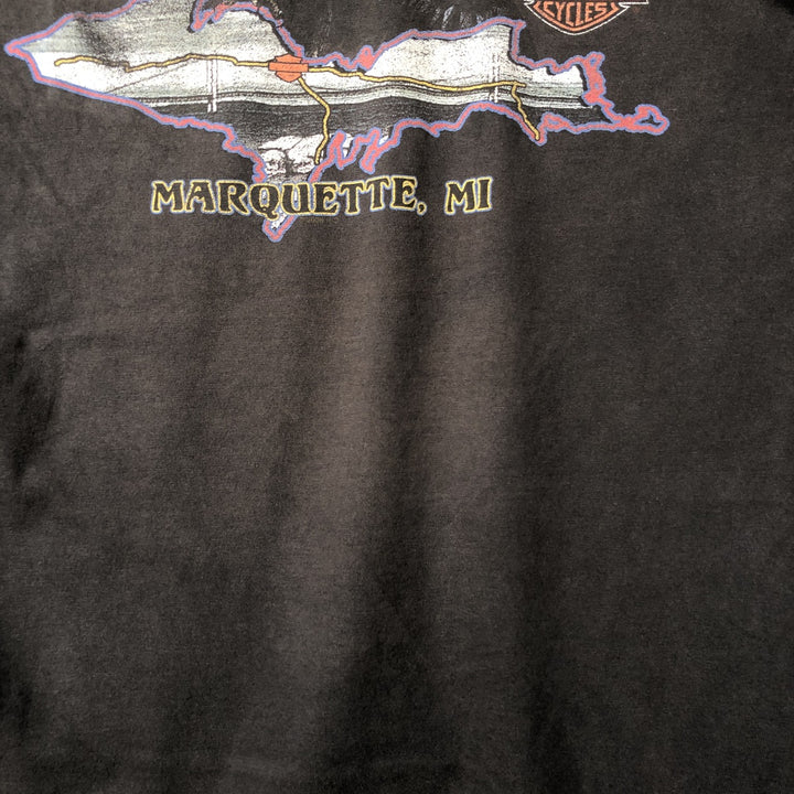 2000'S Harley-Davidson Motorcycle Eagle Pattern Fire Pattern Long Sleeve T-Shirt Made in USA cotton Charcoal Vintage Second Hand