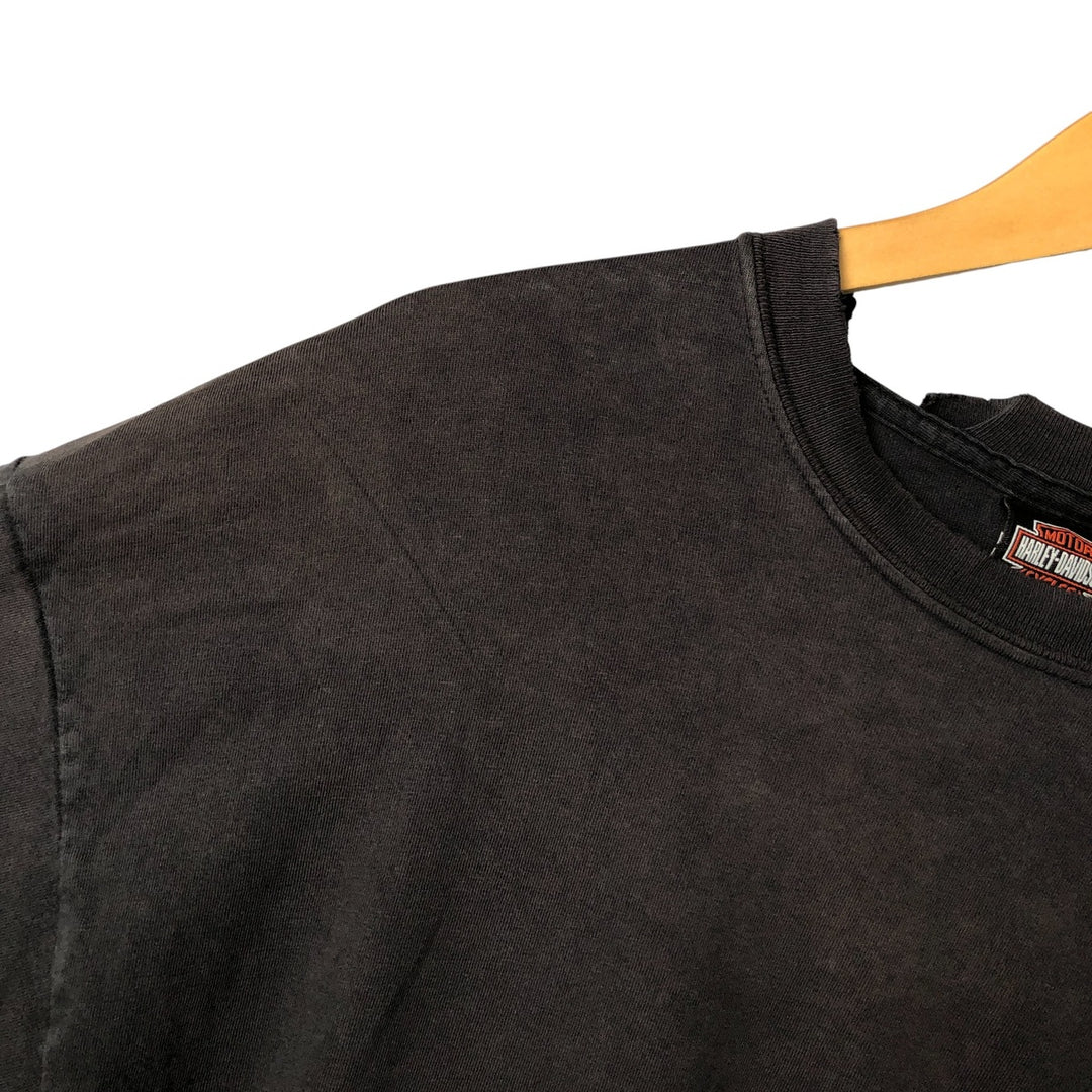 2000'S Harley-Davidson Motorcycle Eagle Pattern Fire Pattern Long Sleeve T-Shirt Made in USA cotton Charcoal Vintage Second Hand