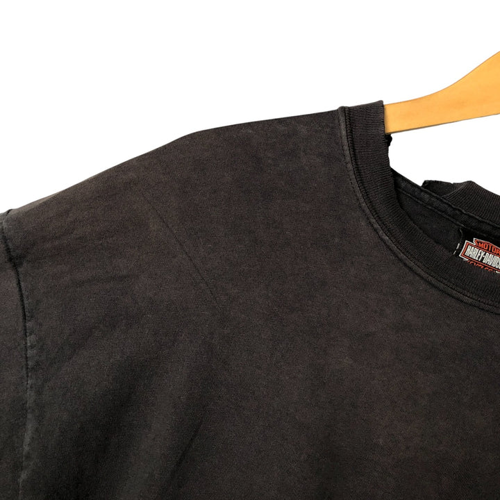 2000'S Harley-Davidson Motorcycle Eagle Pattern Fire Pattern Long Sleeve T-Shirt Made in USA cotton Charcoal Vintage Second Hand