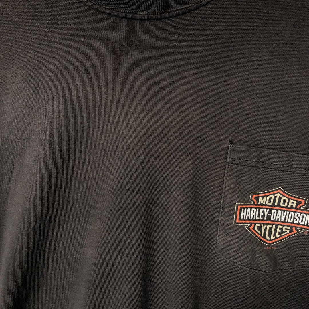 2000'S Harley-Davidson Motorcycle Eagle Pattern Fire Pattern Long Sleeve T-Shirt Made in USA cotton Charcoal Vintage Second Hand