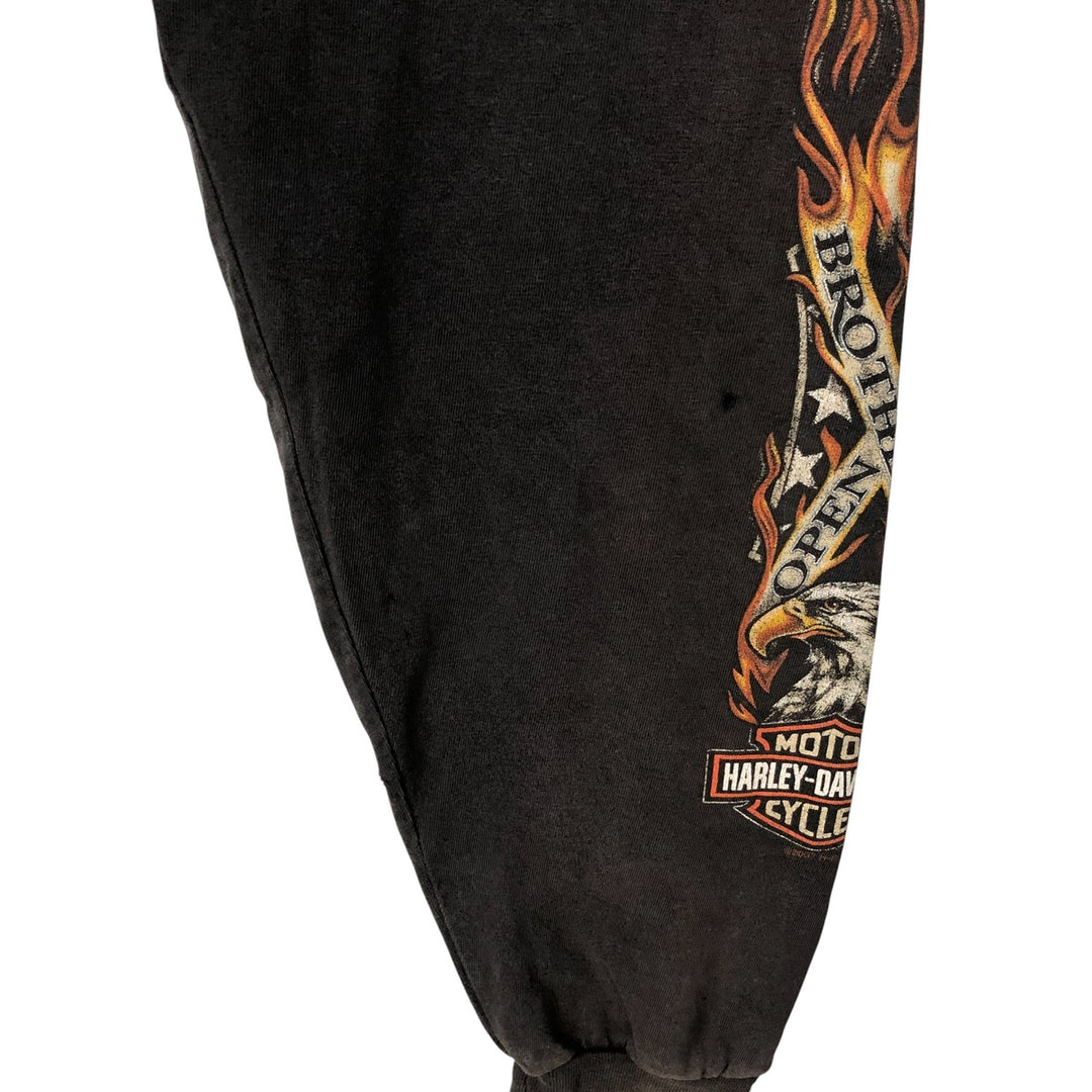 2000'S Harley-Davidson Motorcycle Eagle Pattern Fire Pattern Long Sleeve T-Shirt Made in USA cotton Charcoal Vintage Second Hand