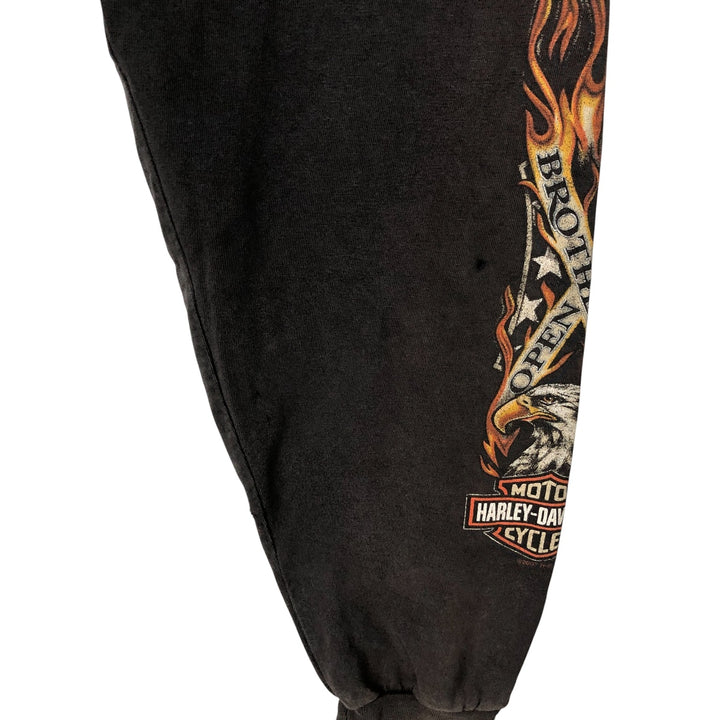 2000'S Harley-Davidson Motorcycle Eagle Pattern Fire Pattern Long Sleeve T-Shirt Made in USA cotton Charcoal Vintage Second Hand