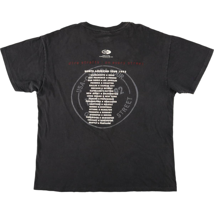90'S Hanes Dire Straits on Every Street North American Tour 1992 Blue Tag Band T-Shirt, Made in USA cotton black type Vintage Second Hand