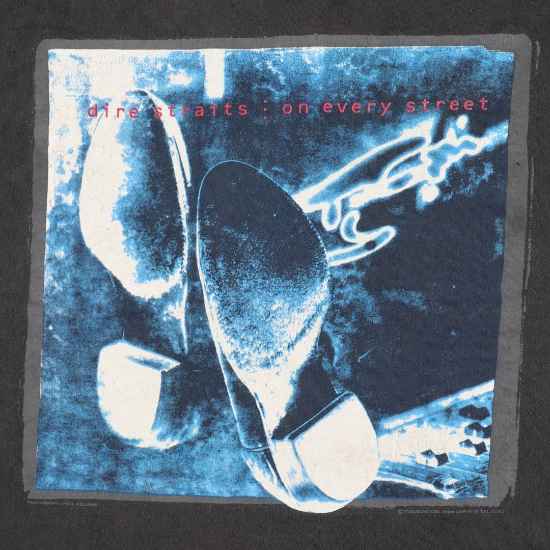 90'S Hanes Dire Straits on Every Street North American Tour 1992 Blue Tag Band T-Shirt, Made in USA cotton black type Vintage Second Hand