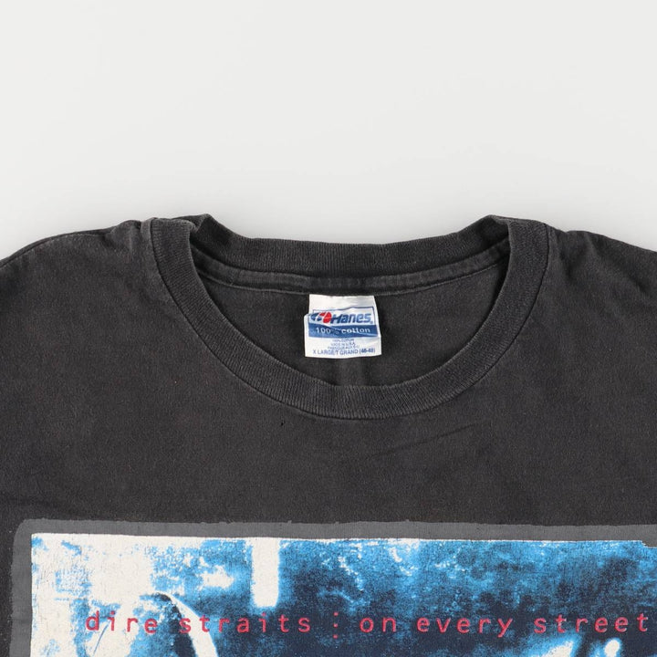 90'S Hanes Dire Straits on Every Street North American Tour 1992 Blue Tag Band T-Shirt, Made in USA cotton black type Vintage Second Hand