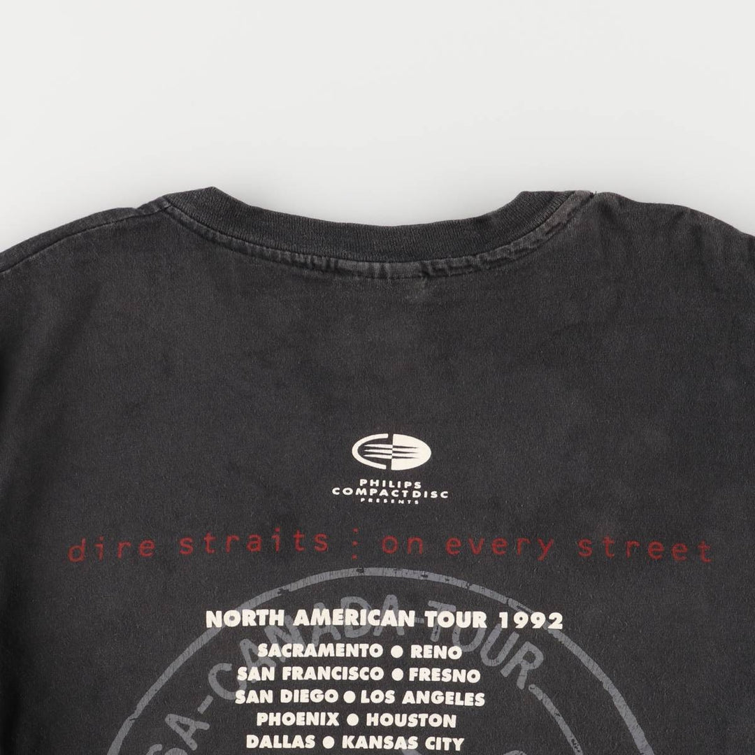 90'S Hanes Dire Straits on Every Street North American Tour 1992 Blue Tag Band T-Shirt, Made in USA cotton black type Vintage Second Hand
