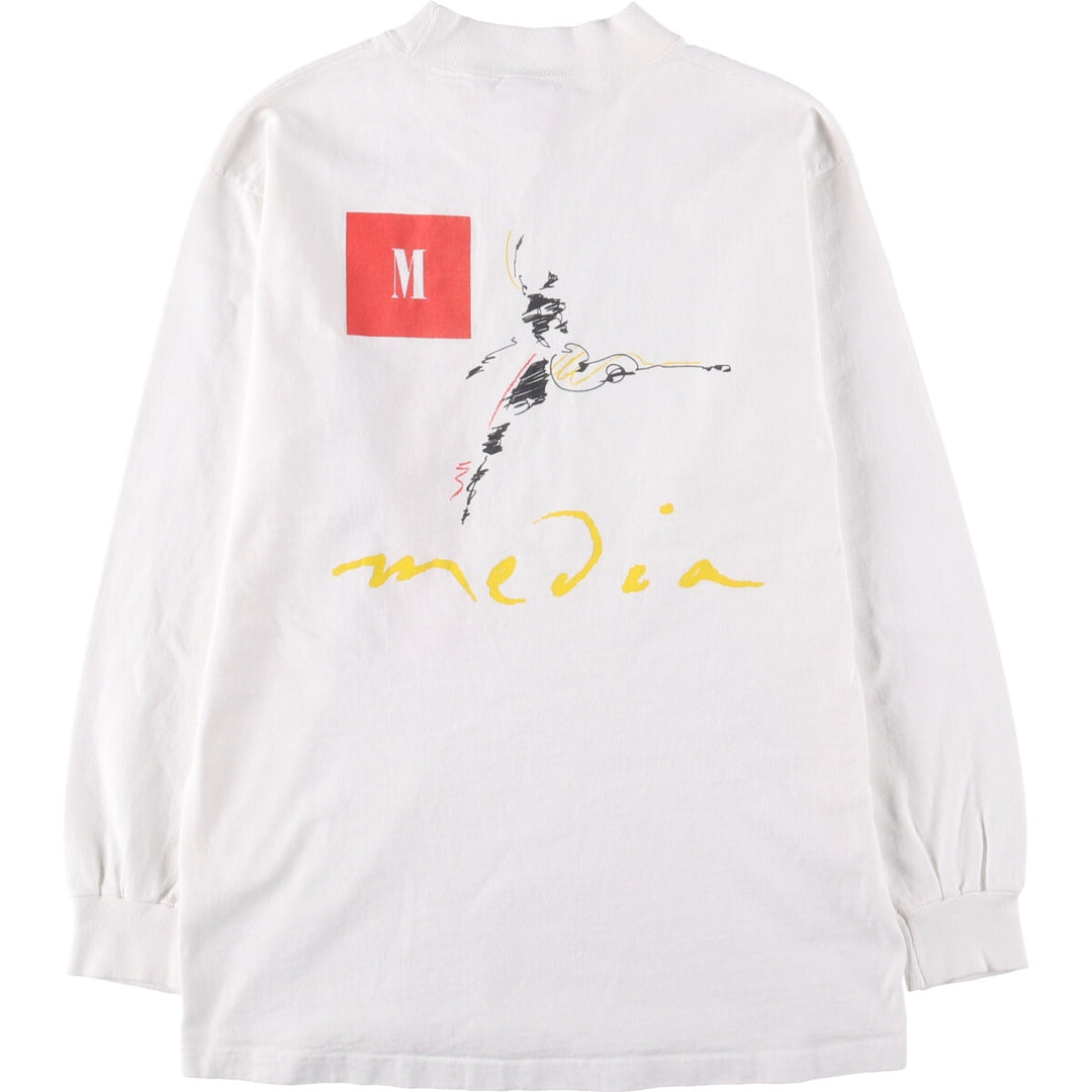 Vintage 90'S Anvil Apple Multimedia Program Promo Mock Neck Long Sleeve T-Shirt, Made in USA, Men's Size Medium cotton white type Vintage Second Hand