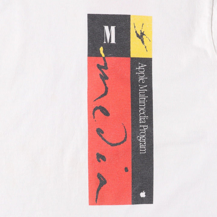Vintage 90'S Anvil Apple Multimedia Program Promo Mock Neck Long Sleeve T-Shirt, Made in USA, Men's Size Medium cotton white type Vintage Second Hand