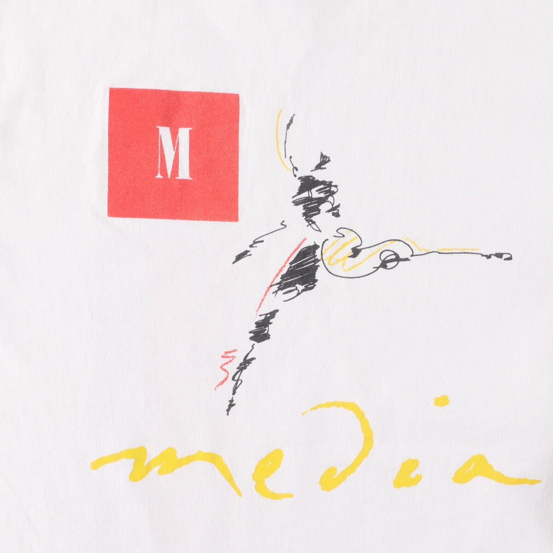 Vintage 90'S Anvil Apple Multimedia Program Promo Mock Neck Long Sleeve T-Shirt, Made in USA, Men's Size Medium cotton white type Vintage Second Hand