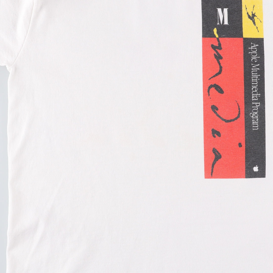 Vintage 90'S Anvil Apple Multimedia Program Promo Mock Neck Long Sleeve T-Shirt, Made in USA, Men's Size Medium cotton white type Vintage Second Hand