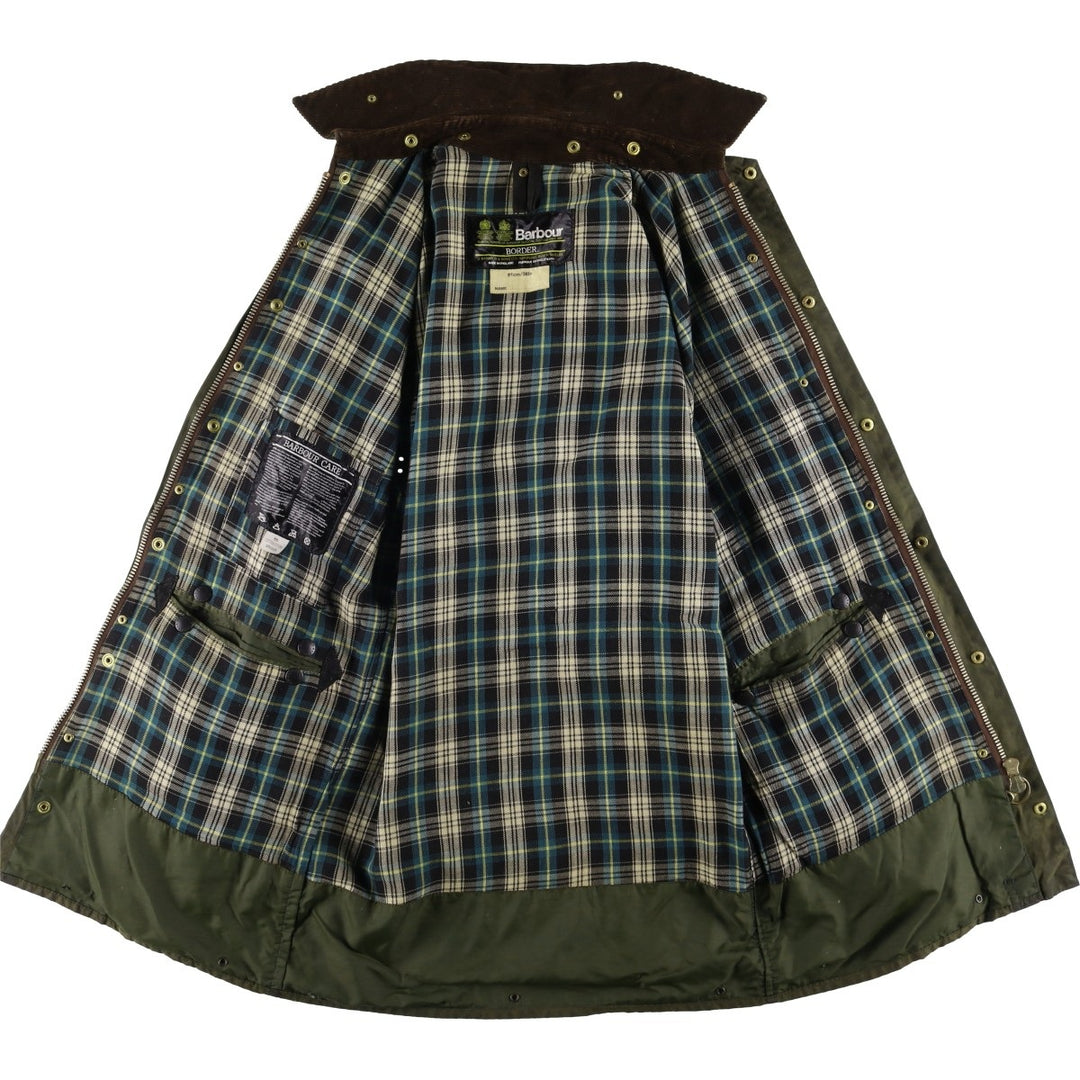 1980'S Barbour BORDER 2 Warrant Waxed Cotton Oiled Jacket, Made in England, Men's Size Small unclear Khaki type Vintage Second Hand