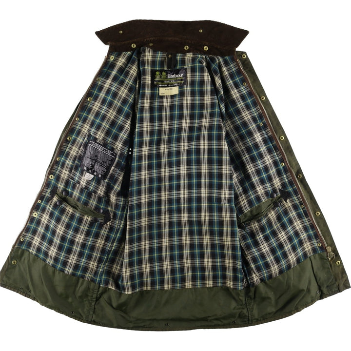 1980'S Barbour BORDER 2 Warrant Waxed Cotton Oiled Jacket, Made in England, Men's Size Small unclear Khaki type Vintage Second Hand