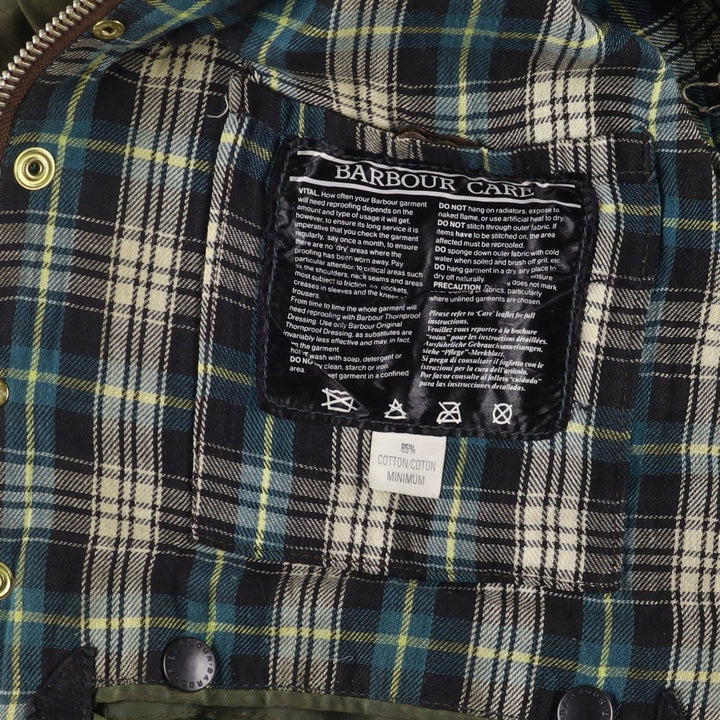 1980'S Barbour BORDER 2 Warrant Waxed Cotton Oiled Jacket, Made in England, Men's Size Small unclear Khaki type Vintage Second Hand