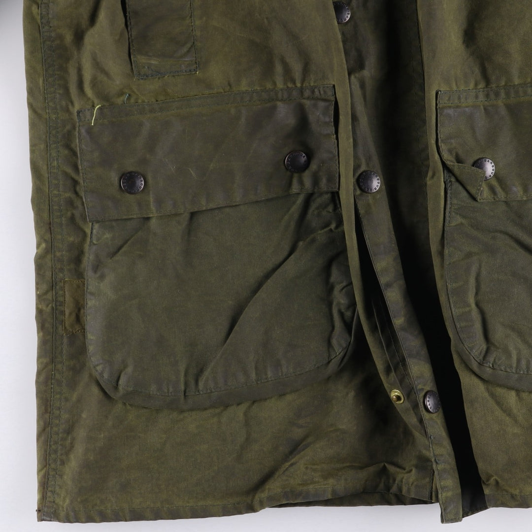 1980'S Barbour BORDER 2 Warrant Waxed Cotton Oiled Jacket, Made in England, Men's Size Small unclear Khaki type Vintage Second Hand
