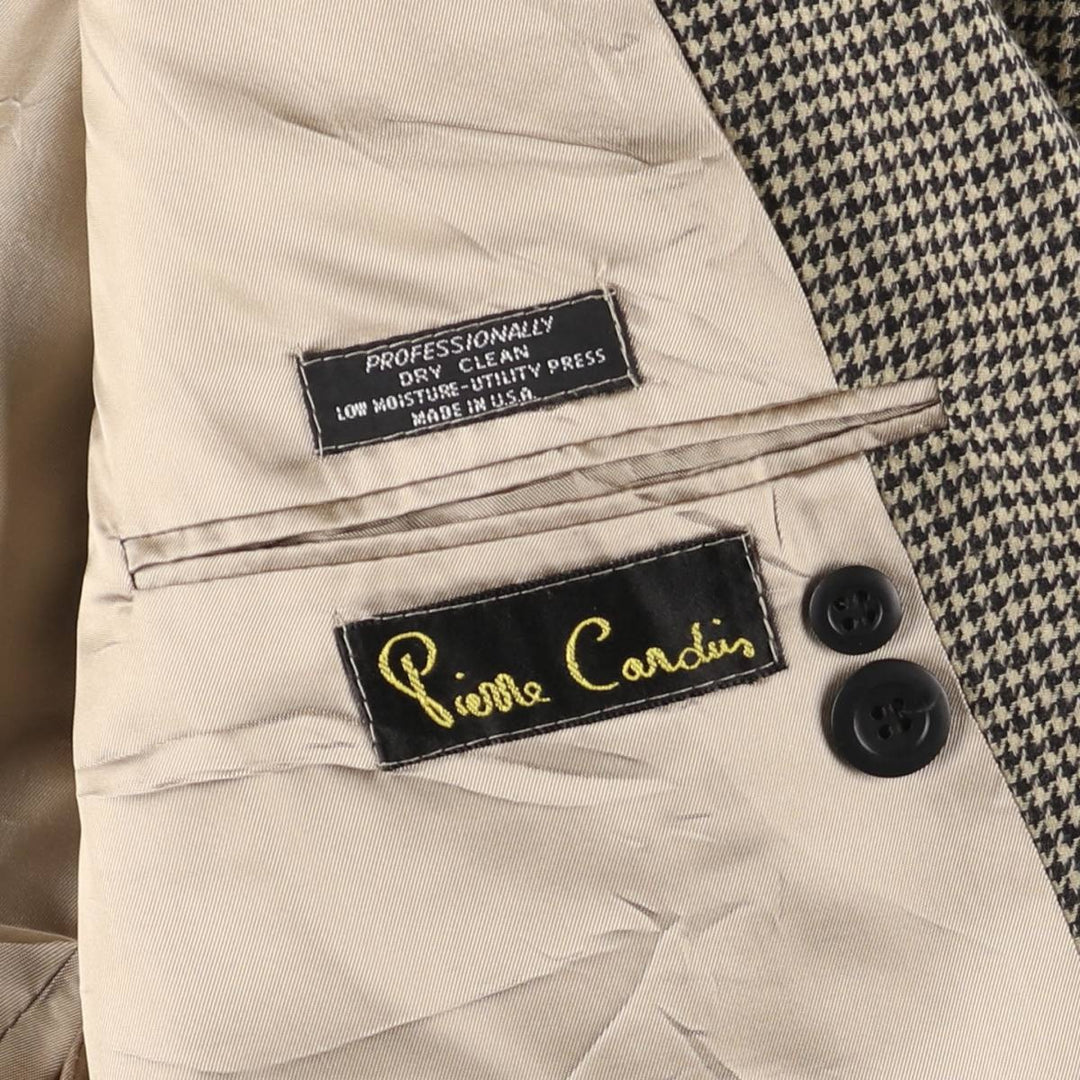 Pierre Cardin Houndstooth Pattern Wool Tailored Jacket, Made in USA, Men's Size Medium unclear Beige type Vintage Second Hand