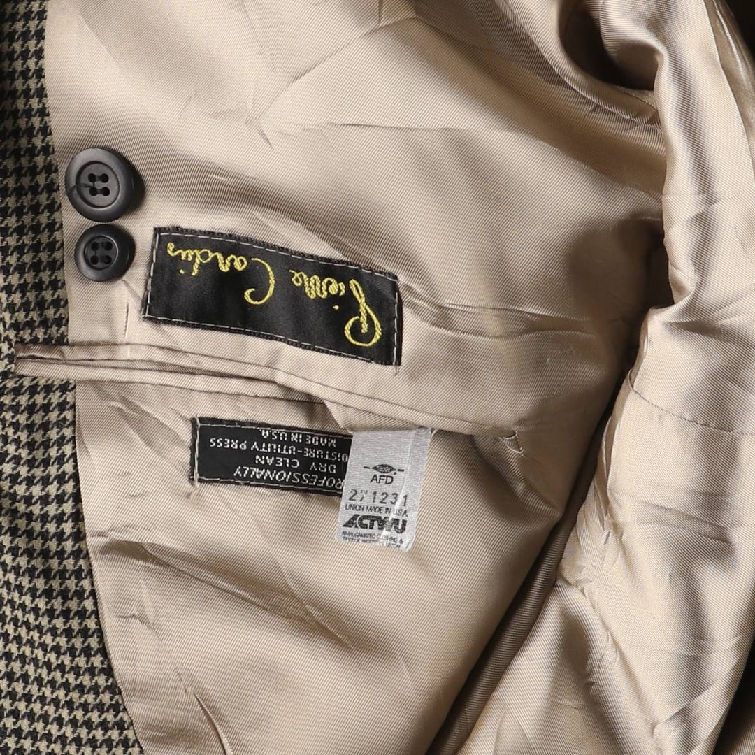 Pierre Cardin Houndstooth Pattern Wool Tailored Jacket, Made in USA, Men's Size Medium unclear Beige type Vintage Second Hand