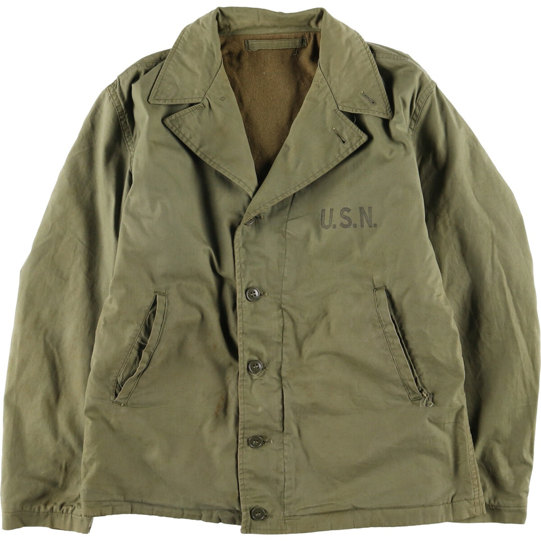 Vintage US Navy N-4 Stenciled Military Deck Jacket, Men's Size L unclear Khaki type sage green Vintage Second Hand