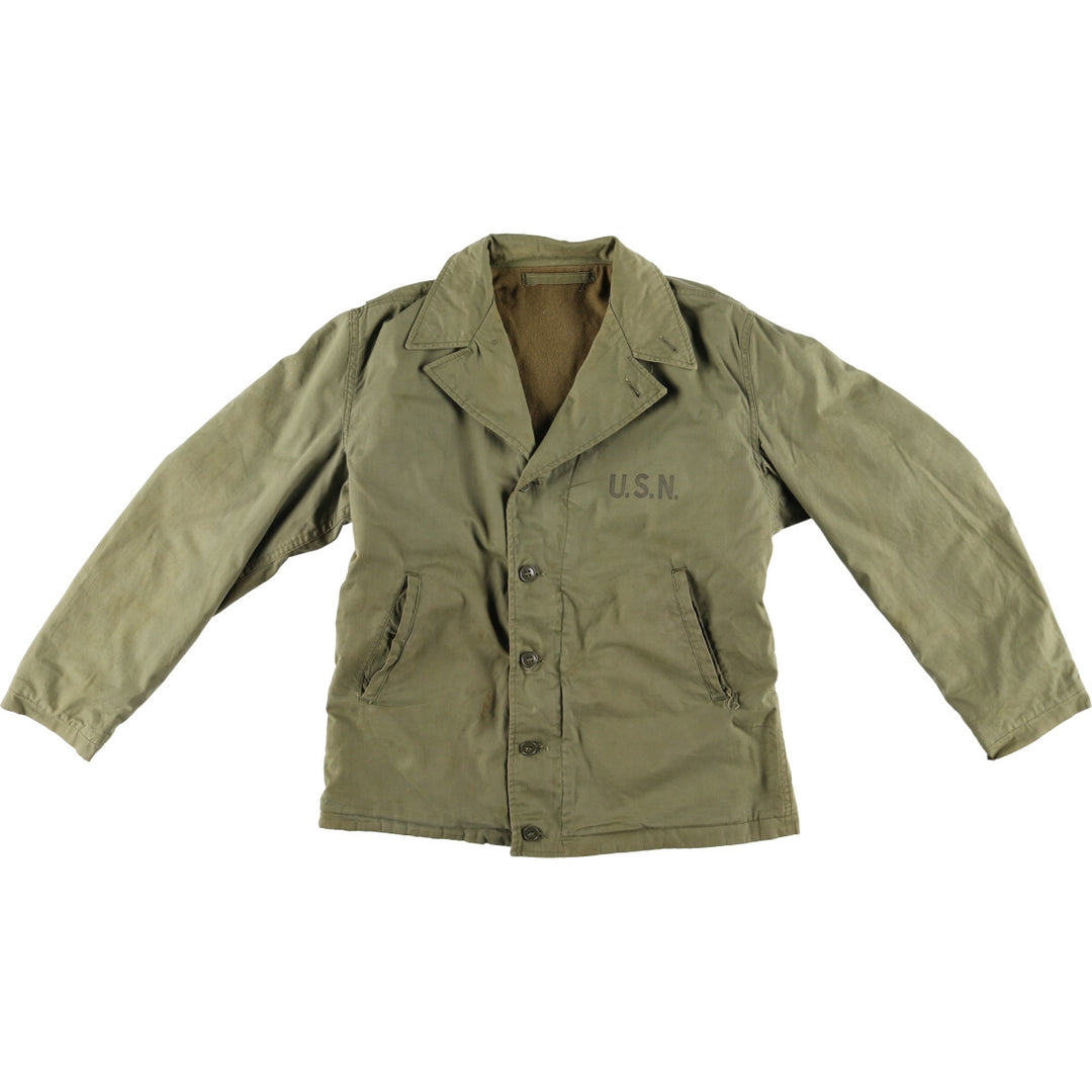 Vintage US Navy N-4 Stenciled Military Deck Jacket, Men's Size L unclear Khaki type sage green Vintage Second Hand