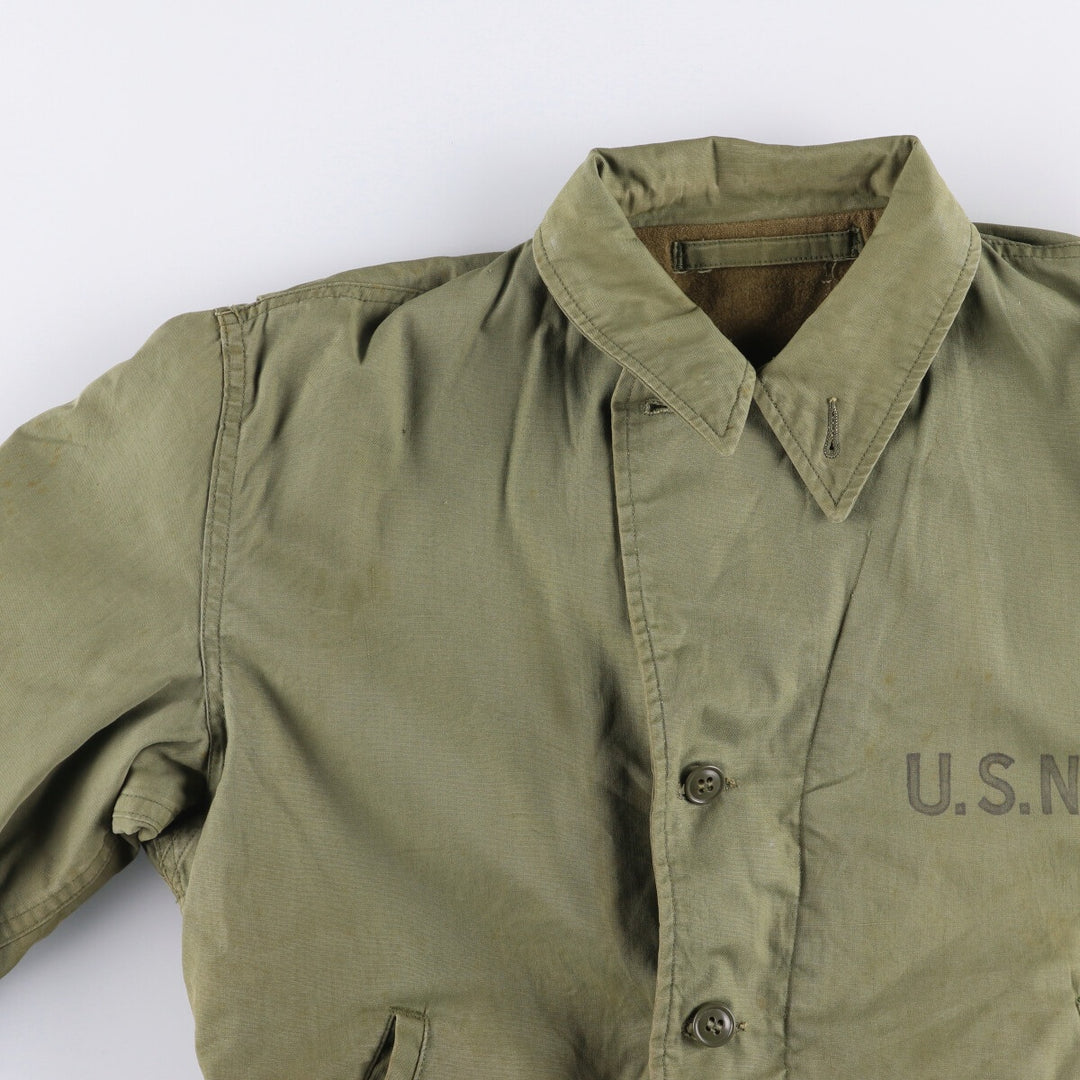 Vintage US Navy N-4 Stenciled Military Deck Jacket, Men's Size L unclear Khaki type sage green Vintage Second Hand