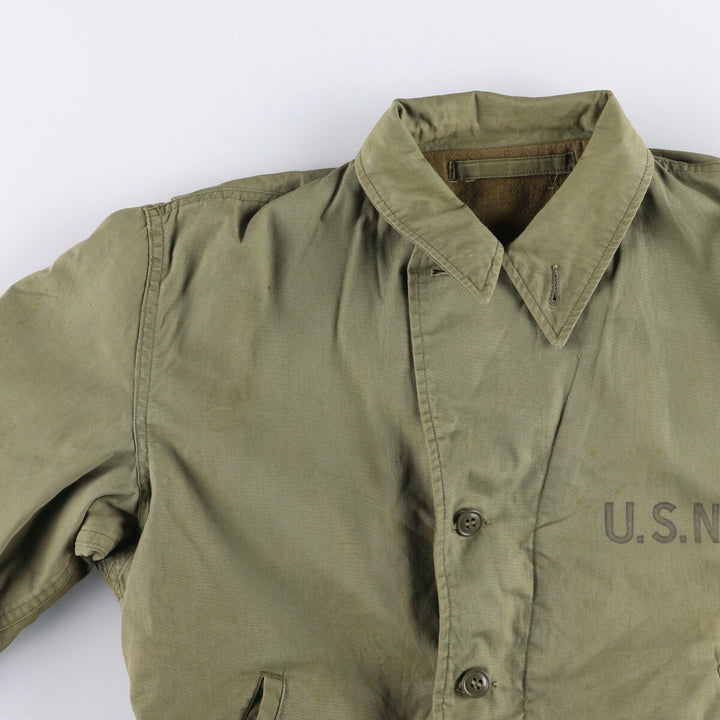 Vintage US Navy N-4 Stenciled Military Deck Jacket, Men's Size L unclear Khaki type sage green Vintage Second Hand