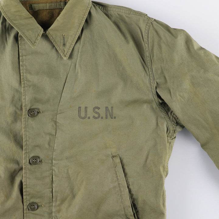 Vintage US Navy N-4 Stenciled Military Deck Jacket, Men's Size L unclear Khaki type sage green Vintage Second Hand