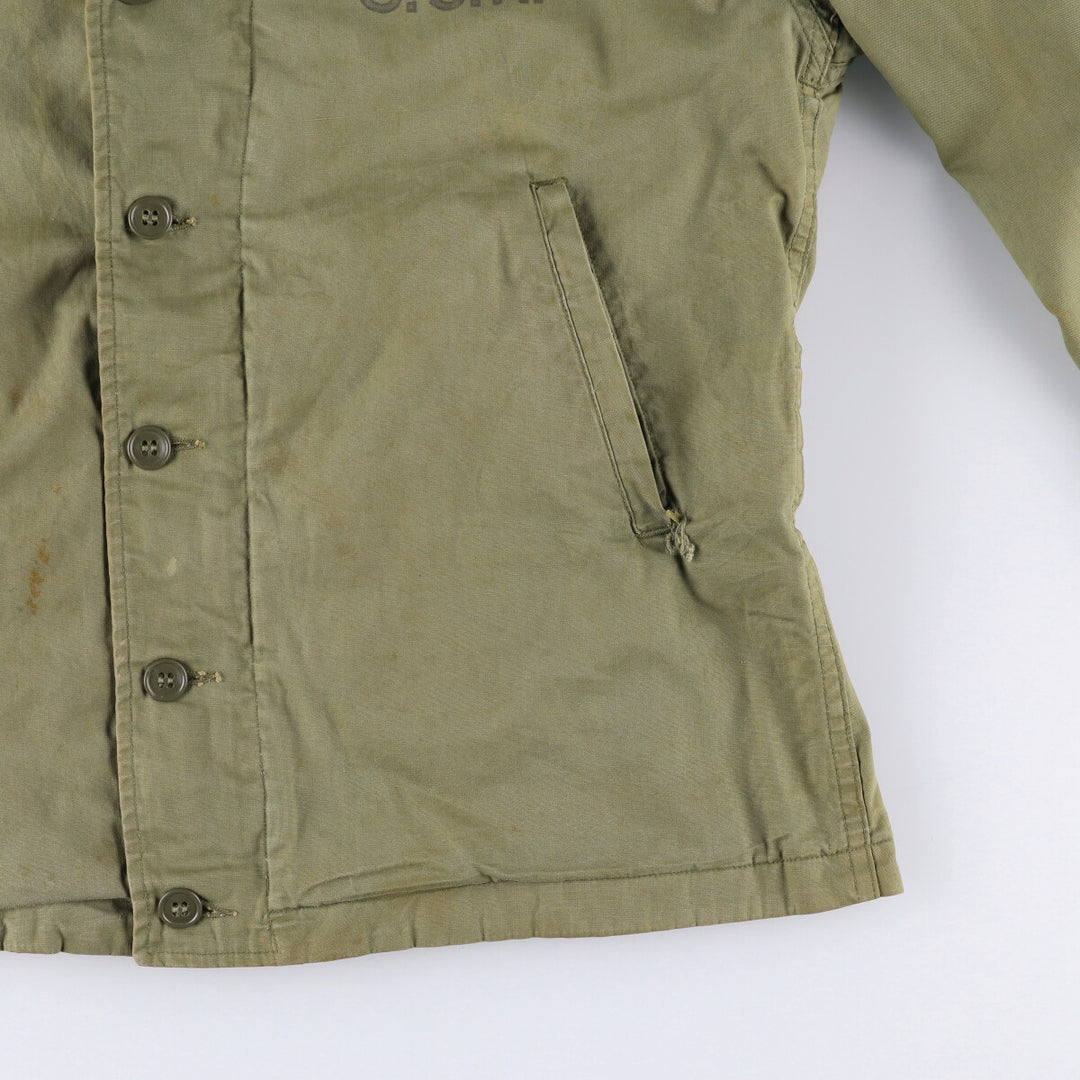 Vintage US Navy N-4 Stenciled Military Deck Jacket, Men's Size L unclear Khaki type sage green Vintage Second Hand