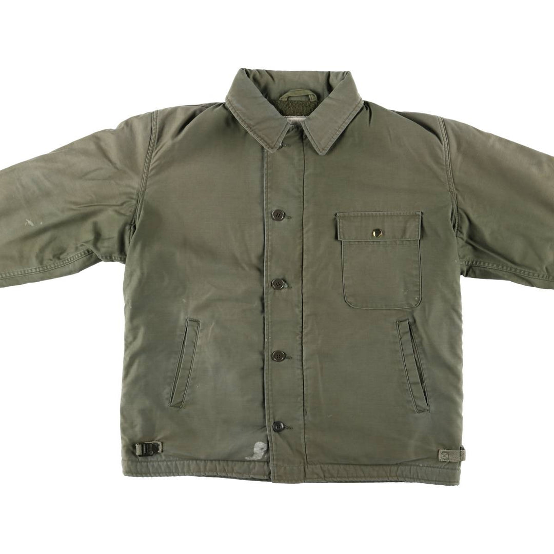 1980'S US Military A-2 Deck Jacket, Made in USA, Large (42-44), Men's Size L, Vintage Nylon Khaki type sage green Vintage Second Hand