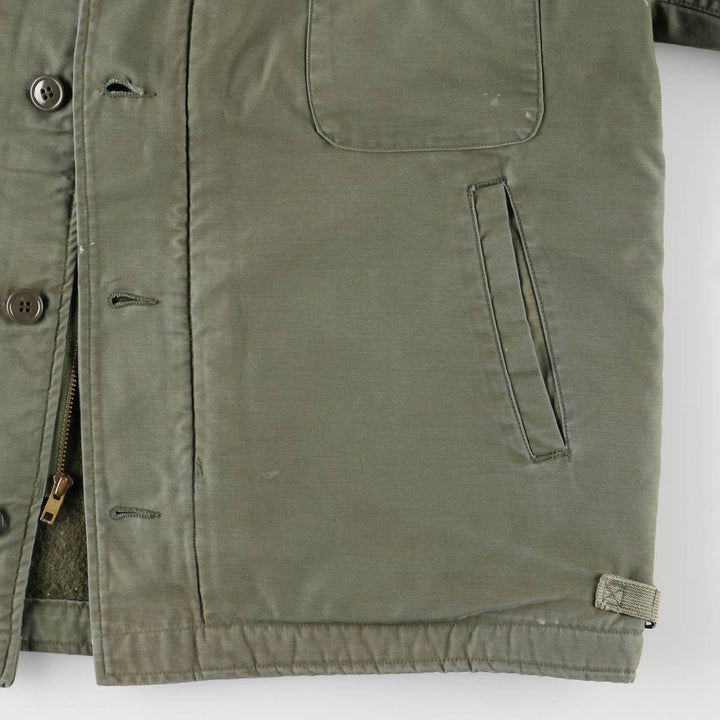1980'S US Military A-2 Deck Jacket, Made in USA, Large (42-44), Men's Size L, Vintage Nylon Khaki type sage green Vintage Second Hand