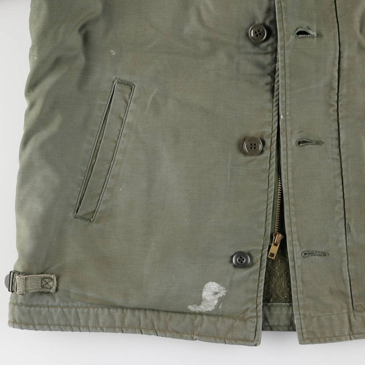 1980'S US Military A-2 Deck Jacket, Made in USA, Large (42-44), Men's Size L, Vintage Nylon Khaki type sage green Vintage Second Hand