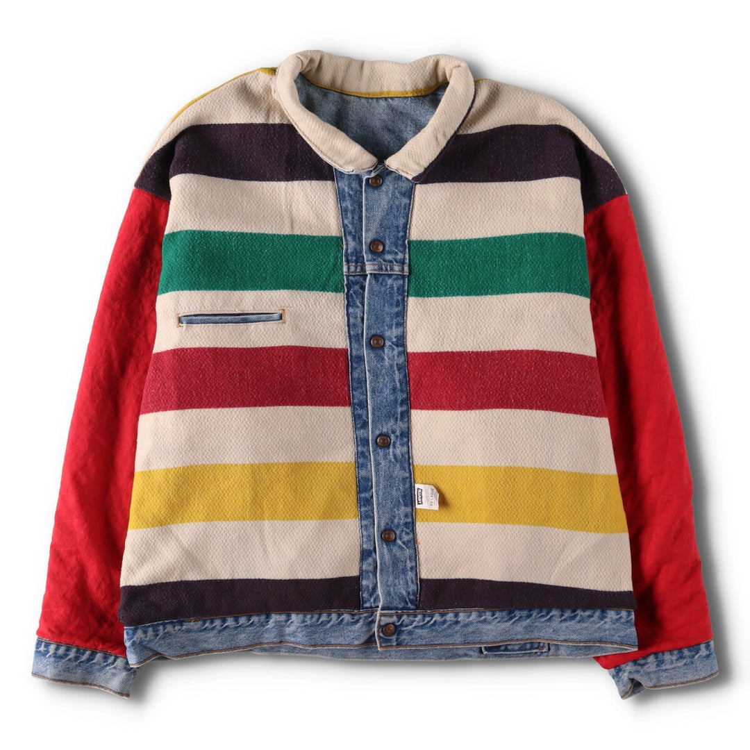 90'S Levi's 70617-0291 Striped Reversible Denim Jacket, Made in USA, Men's XXL, Vintage cotton Blue type light blue Vintage Second Hand