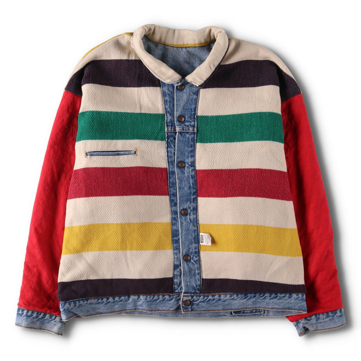 90'S Levi's 70617-0291 Striped Reversible Denim Jacket, Made in USA, Men's XXL, Vintage cotton Blue type light blue Vintage Second Hand