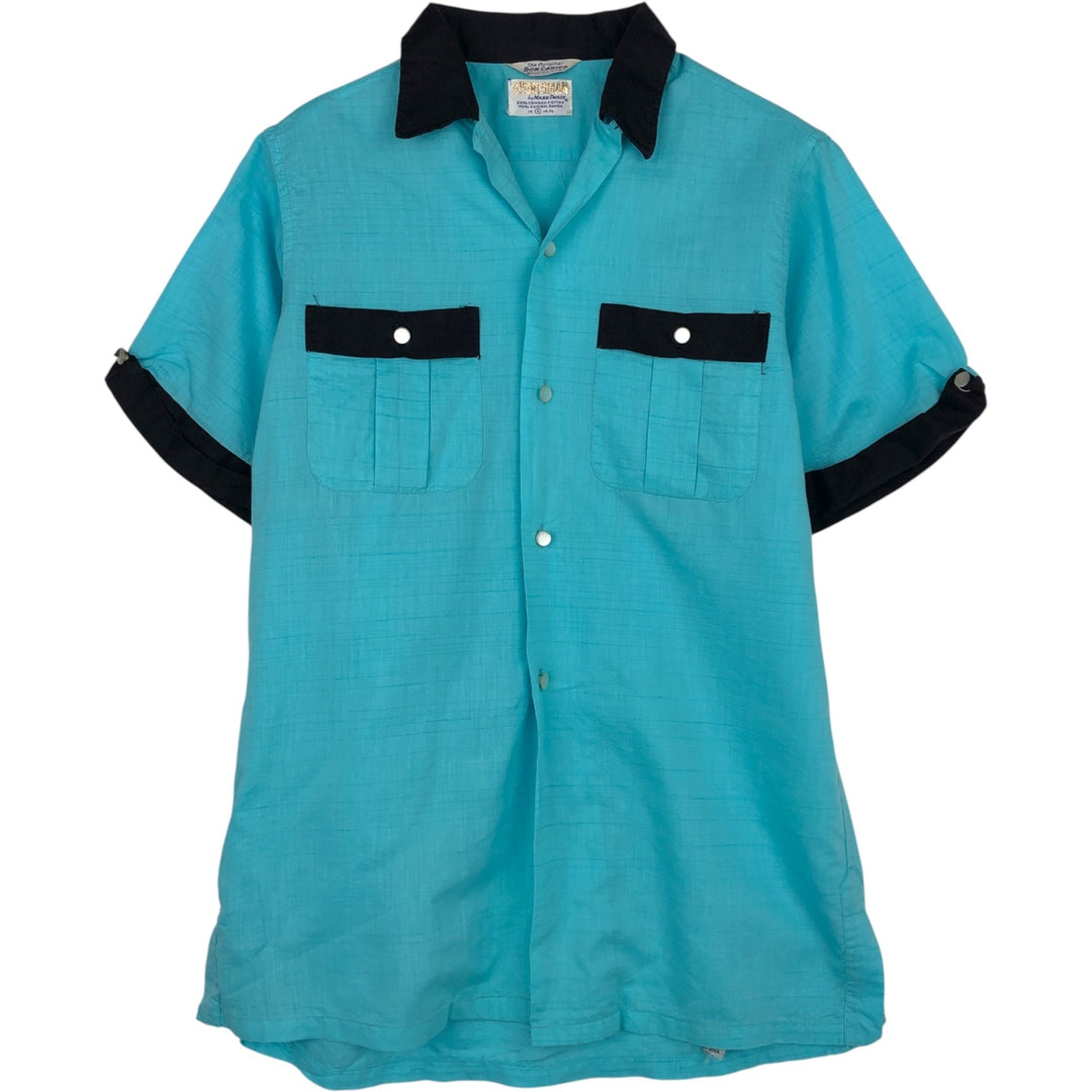 1960'S Mark Twain SPORTSMAN DON CARTER Open Collar Rayon Bowling Shirt, Boxy Shirt, Men's Size S (approx.) cotton turquoise blue Vintage Second Hand
