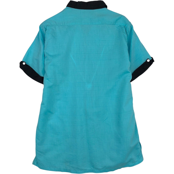 1960'S Mark Twain SPORTSMAN DON CARTER Open Collar Rayon Bowling Shirt, Boxy Shirt, Men's Size S (approx.) cotton turquoise blue Vintage Second Hand