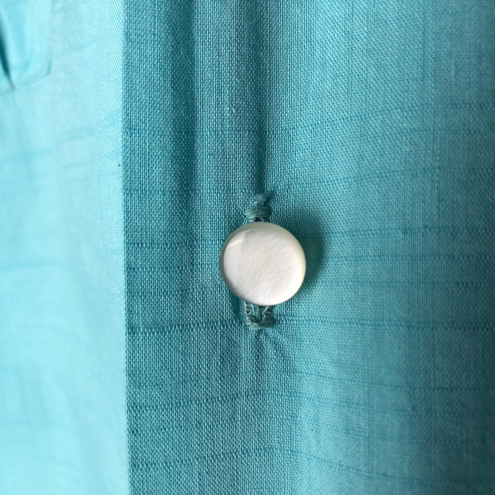 1960'S Mark Twain SPORTSMAN DON CARTER Open Collar Rayon Bowling Shirt, Boxy Shirt, Men's Size S (approx.) cotton turquoise blue Vintage Second Hand
