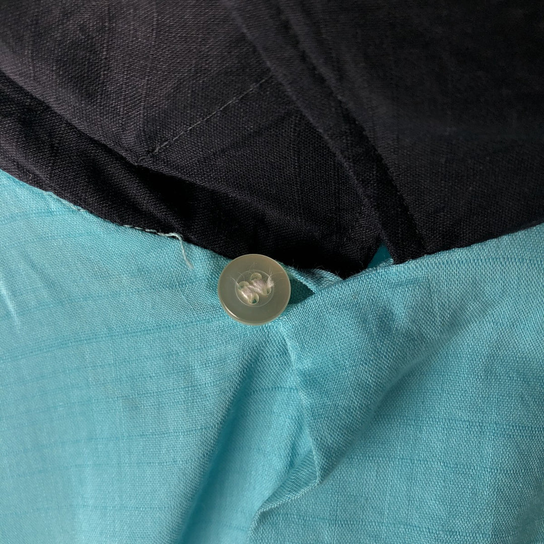 1960'S Mark Twain SPORTSMAN DON CARTER Open Collar Rayon Bowling Shirt, Boxy Shirt, Men's Size S (approx.) cotton turquoise blue Vintage Second Hand