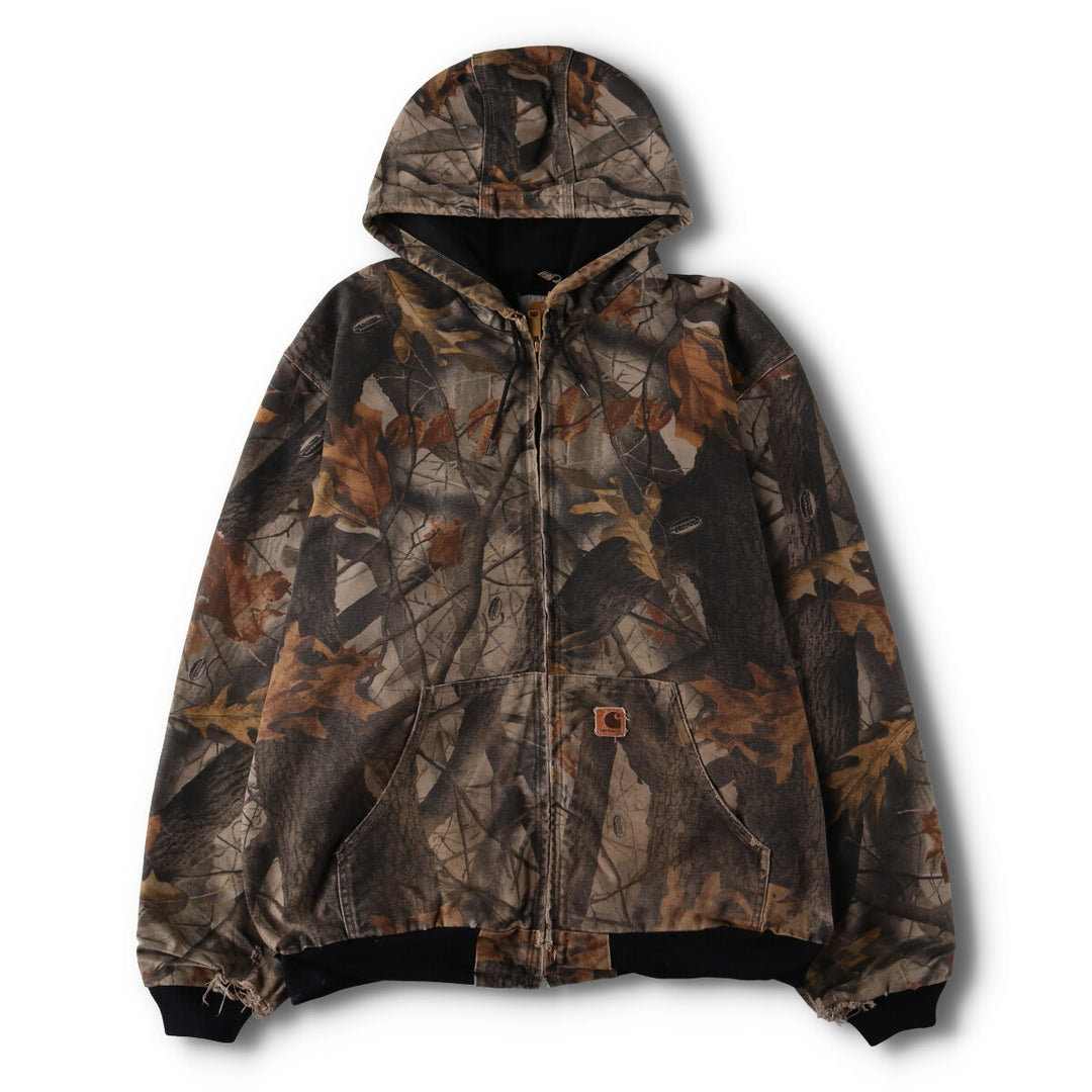 Carhartt Active Jacket, Camouflage Pattern Realtree Camo, Duck Full-Zip Hoodie, Men's Size XL cotton Khaki type Vintage Second Hand