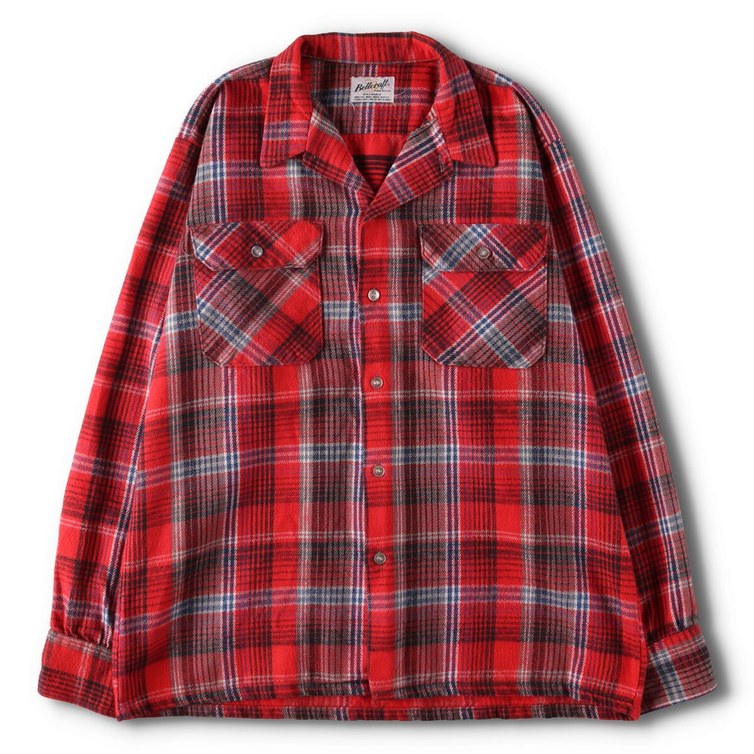 Vintage 60s-70'S BELL CRAFT long-sleeved flannel check box shirt, made in the USA, size L, men's unclear red type Vintage Second Hand
