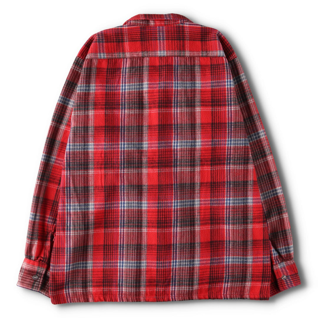 Vintage 60s-70'S BELL CRAFT long-sleeved flannel check box shirt, made in the USA, size L, men's unclear red type Vintage Second Hand