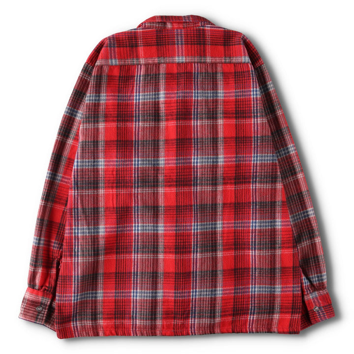 Vintage 60s-70'S BELL CRAFT long-sleeved flannel check box shirt, made in the USA, size L, men's unclear red type Vintage Second Hand