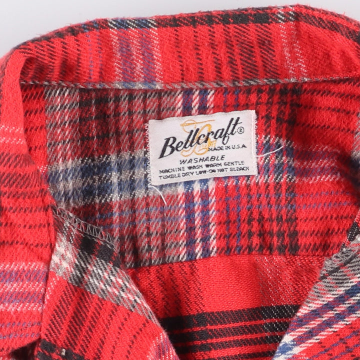 Vintage 60s-70'S BELL CRAFT long-sleeved flannel check box shirt, made in the USA, size L, men's unclear red type Vintage Second Hand