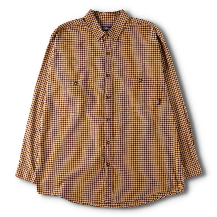 90'S Vintage Patagonia Organic Cotton Long Sleeve Lightflannel Check Shirt, Made in Portugal, Men's XL cotton yellow type Vintage Second Hand
