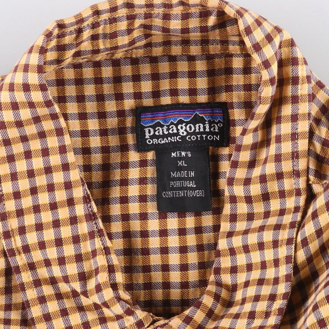 90'S Vintage Patagonia Organic Cotton Long Sleeve Lightflannel Check Shirt, Made in Portugal, Men's XL cotton yellow type Vintage Second Hand