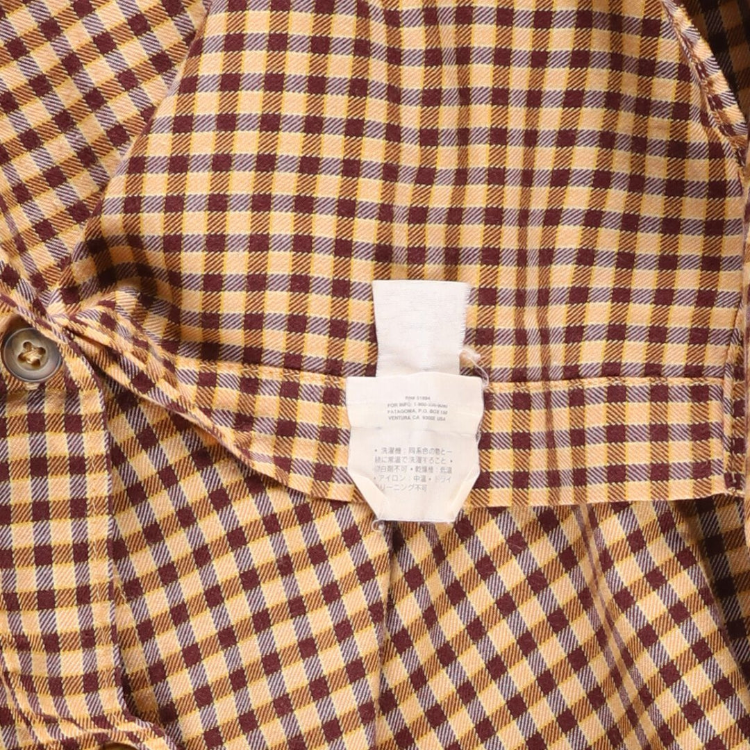 90'S Vintage Patagonia Organic Cotton Long Sleeve Lightflannel Check Shirt, Made in Portugal, Men's XL cotton yellow type Vintage Second Hand