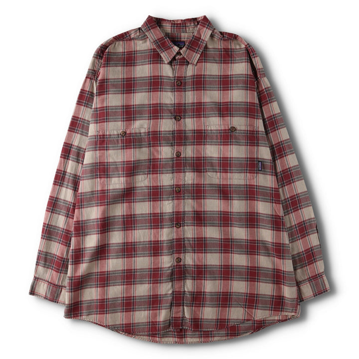 1990'S Patagonia Organic Cotton Lightflannel Check Shirt (53834F9), Made in Portugal, Men's Size XL cotton red type Vintage Second Hand