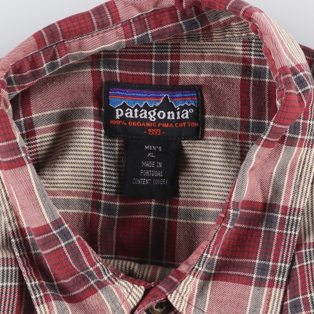 1990'S Patagonia Organic Cotton Lightflannel Check Shirt (53834F9), Made in Portugal, Men's Size XL cotton red type Vintage Second Hand